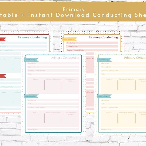 Editable Primary Conducting Sheets | Conducting Help for Singing Time and Sharing Time | Primary Presidency Primary Outline | Printable |