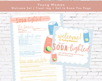 Young Women Welcome Set | New Young Women Bundle | Young Women 2024 Get to Know You Printable and Treat Tag | YW Spotlight |