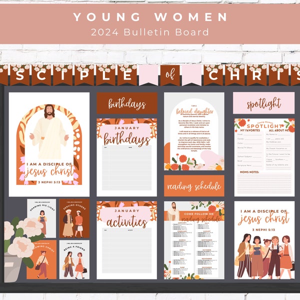 2024 Jugend Thema Junge Frauen Bulletin Board Kit | Ich bin ein Anhänger Jesu Christi | Heilige der Letzten Tage LDS Junge Frauen 2024 Poster