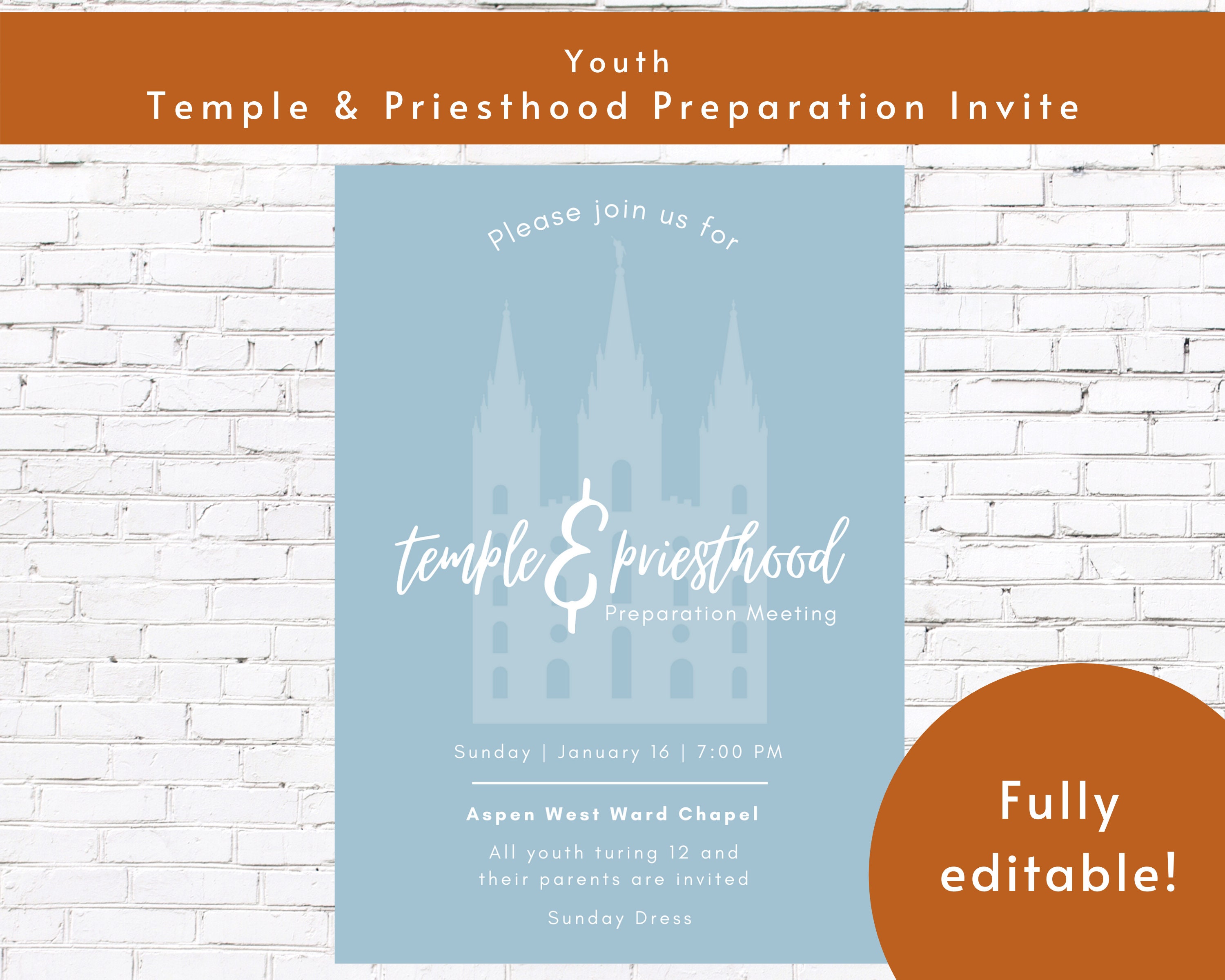 Temple and Priesthood Preparation Preview Meeting Invitation Fully Editable Youth Temple Invite ...