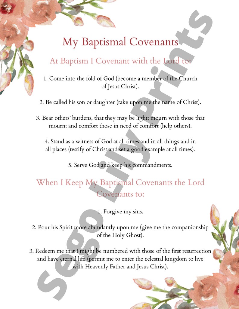 Latter-day Saint Baptism Printable LDS Baptism Covenants - Etsy