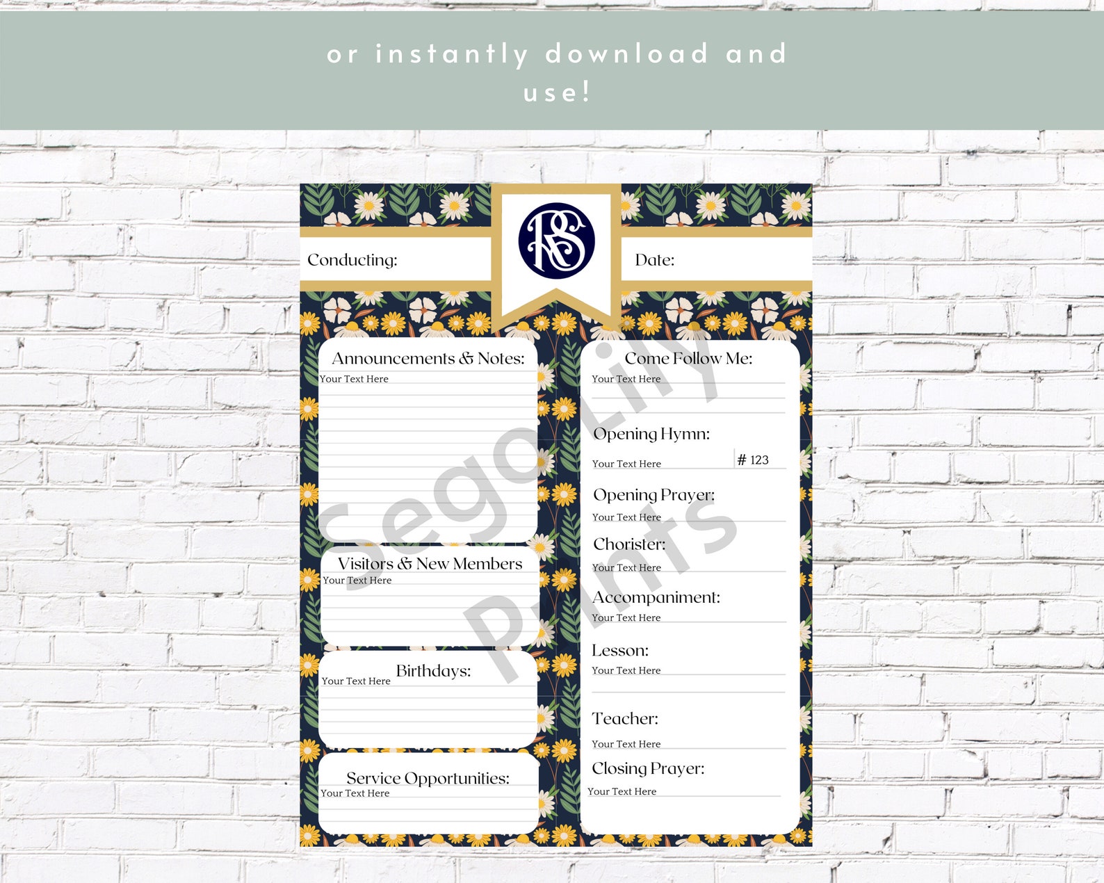 Editable Relief Society Printable RS Conducting Sheets - Etsy Canada