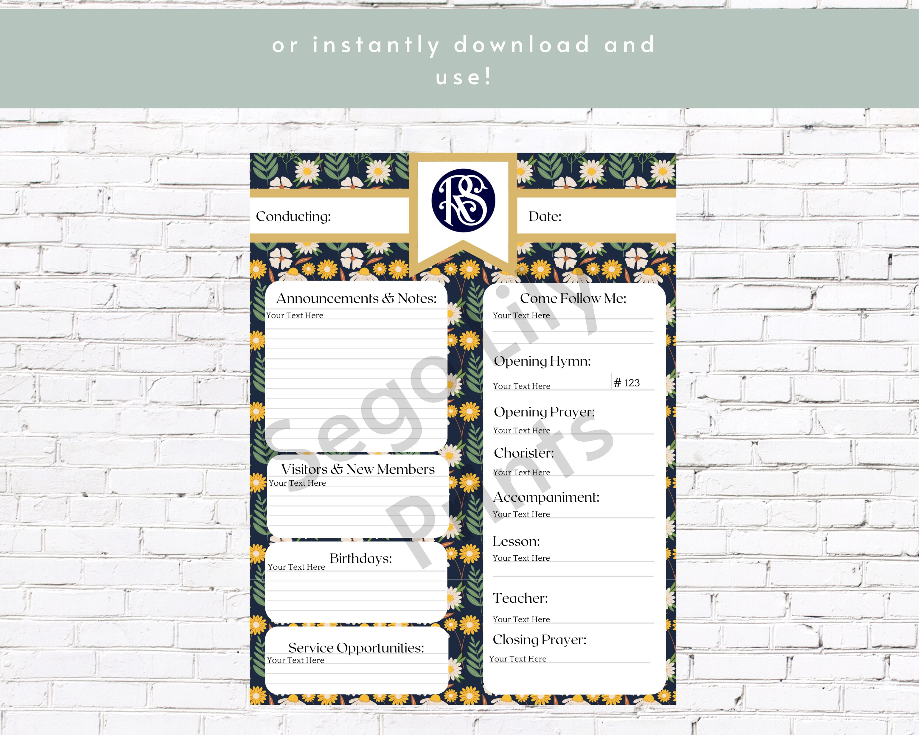 Editable Relief Society Printable RS Conducting Sheets Etsy