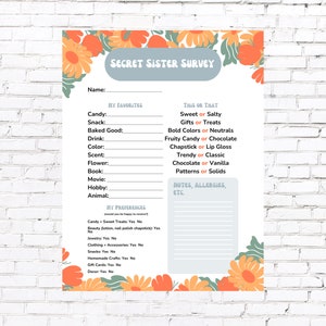 Girls Camp Secret Sister Survey | All About Me Questionnaire | Gift ...