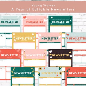 A Year of YW Newsletters | Editable Newsletters for Latter-Day Saint Young Women 2022 | Monthly Editable Newsletters for YW and RS