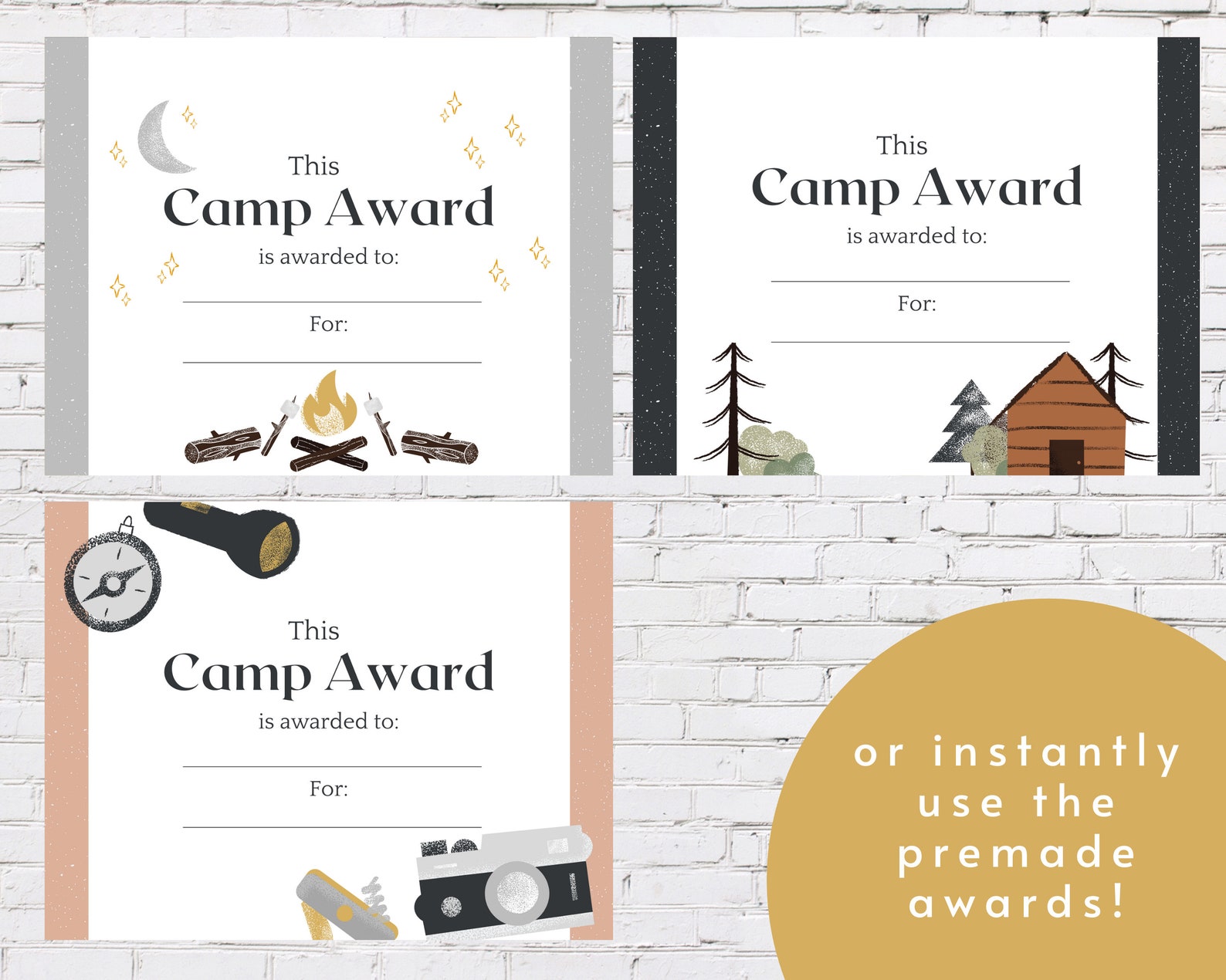 Girls Camp Award Certificates Editable and Instant Download Etsy