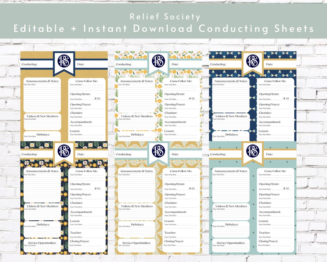 Editable Relief Society Printable RS Conducting Sheets - Etsy Canada