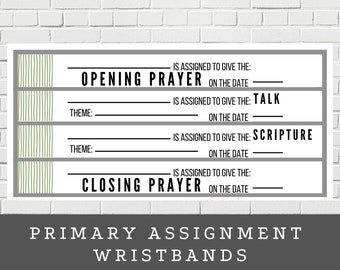 Latter-Day Saint Primary Assignment Wristbands | Lesson Aid for Primary Kids | Primary President | Printable Talk, Scripture, Prayer Helps