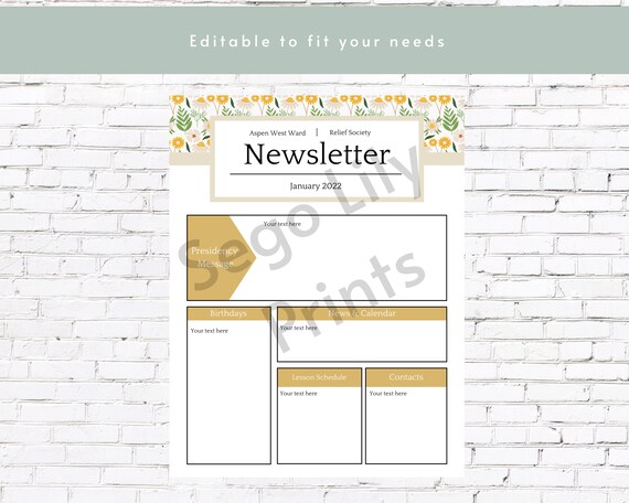 Editable Relief Society Newsletter Template Latter-day Saint RS Newsletter  Printable for Relief Society Presidency Customized - Etsy