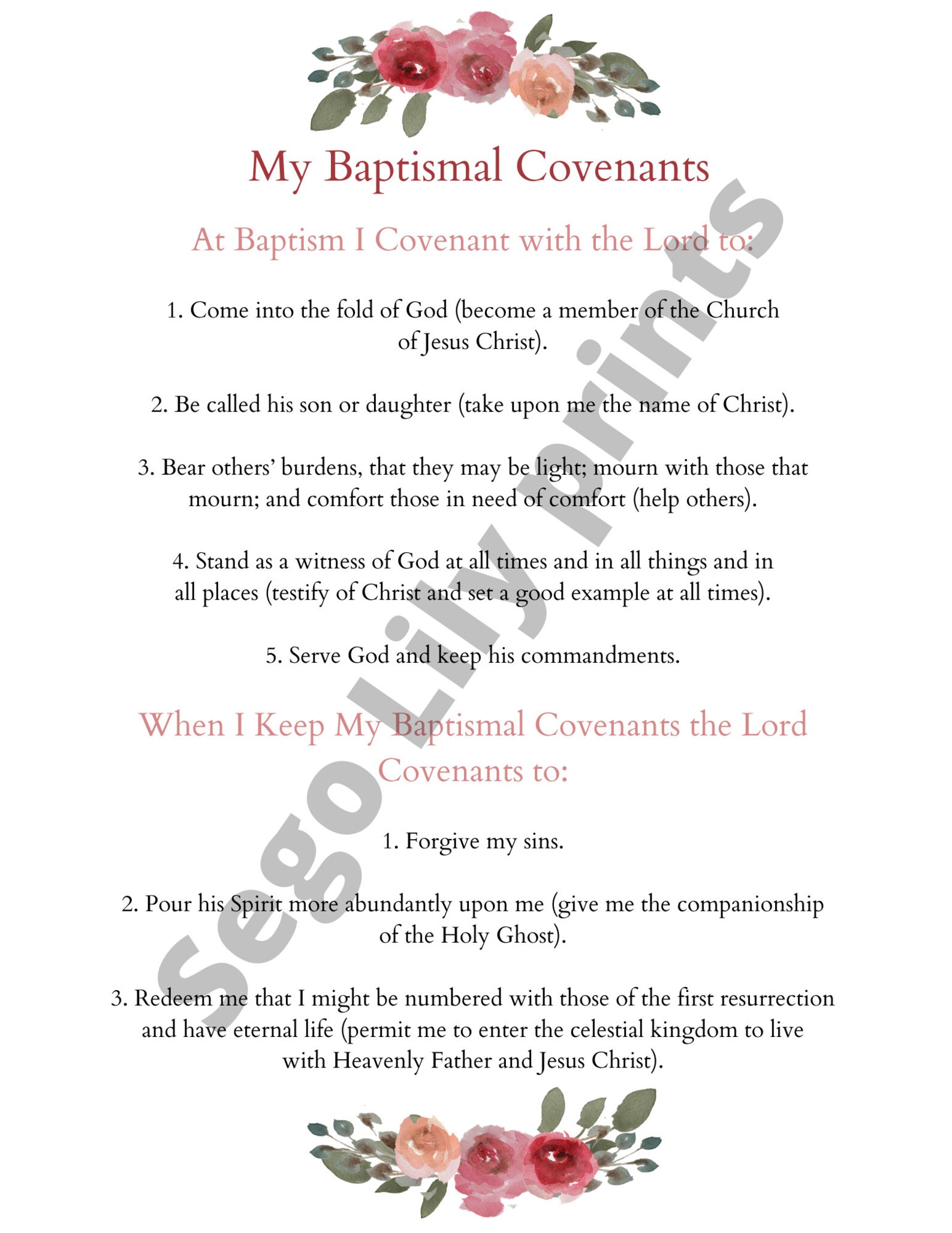 Latterday Saint Baptism Printable LDS Baptism Covenants Etsy