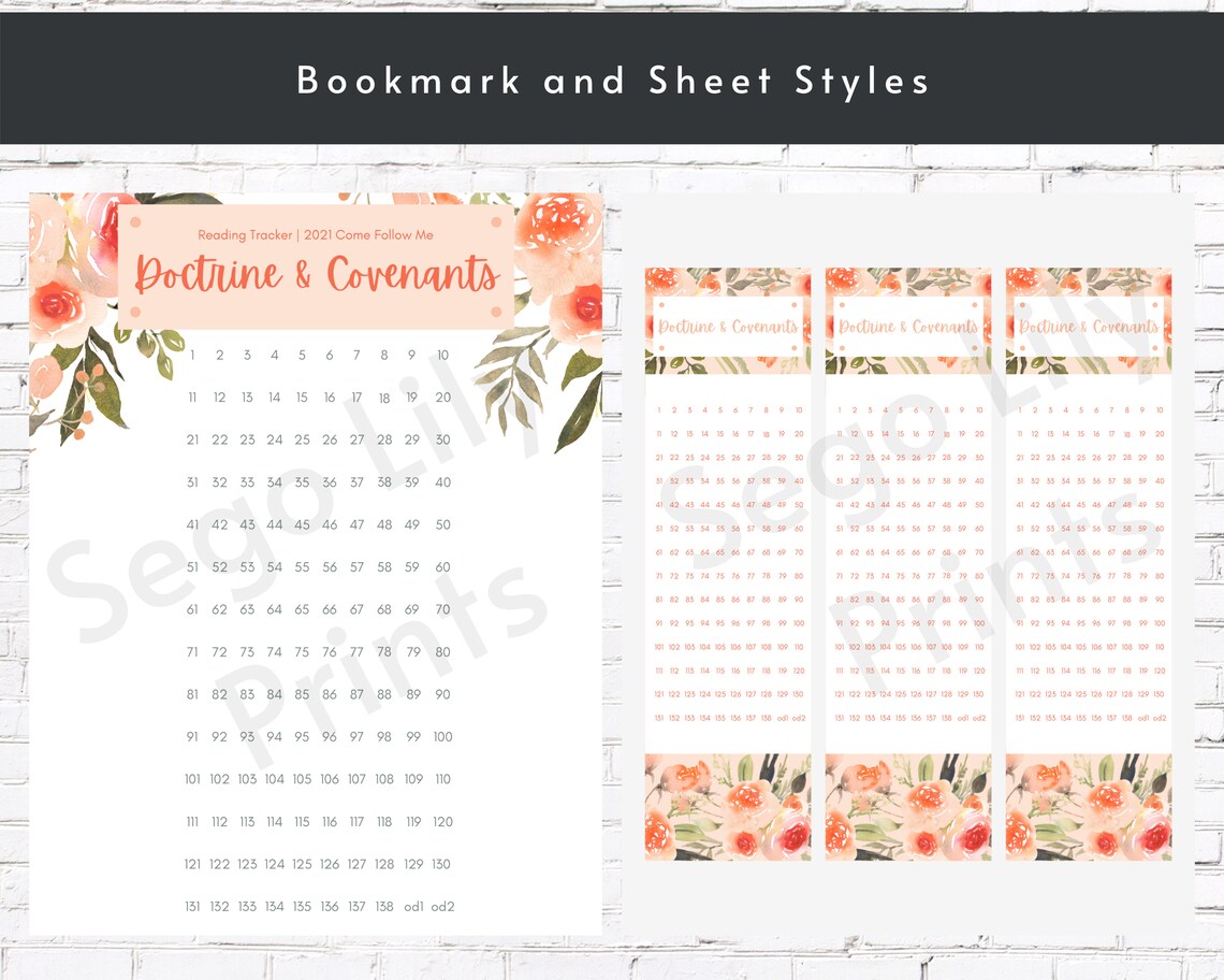 Doctrine and Covenants Printable Reading Chart and Bookmarks | Etsy