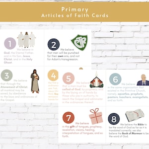 Tarjetas de memorización imprimibles de los Artículos de Fe / Ven, sígueme, Primaria de los Santos de los Últimos Días SUD / Tarjetas didácticas de los Artículos de Fe para niños
