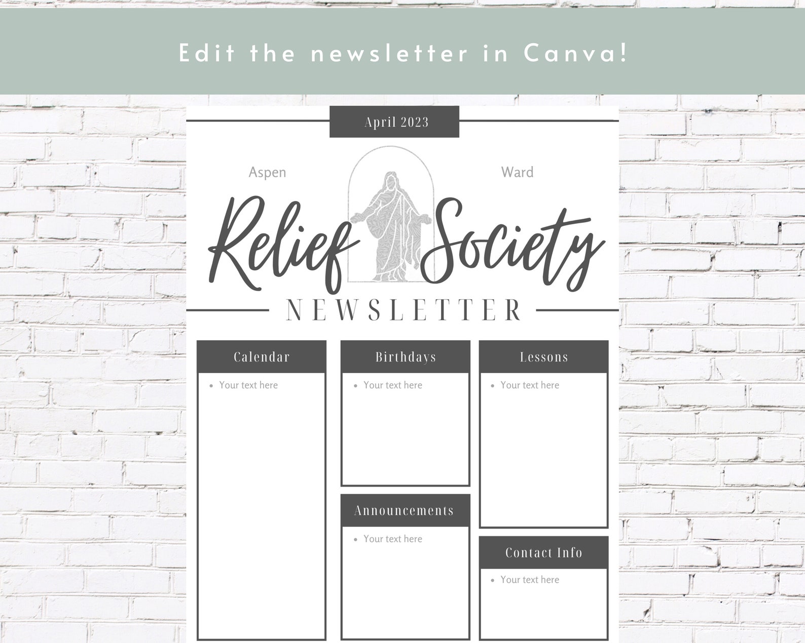 Relief Society Editable Newsletter Download Printable RS Newsletter