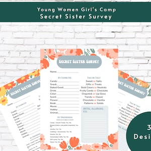 Girls Camp Secret Sister Survey | All About Me Questionnaire | Gift Guide | Printable | YW Young Women&#39;s Camp | Secret Sister Form 2023