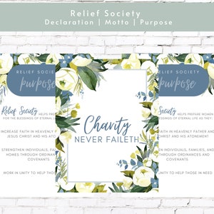 Relief Society Declaration Motto Purpose Posters | RS Printable Handout | Latter-Day Saint Relief Society Bulletin Board