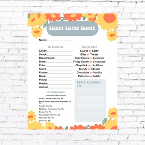 Girls Camp Secret Sister Survey | All About Me Questionnaire | Gift ...