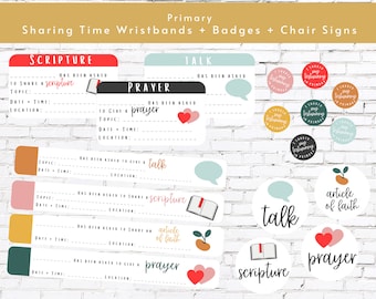 Primary Sharing Time Bundle, Talk Assignment Wristbands, Badges, Cards ...