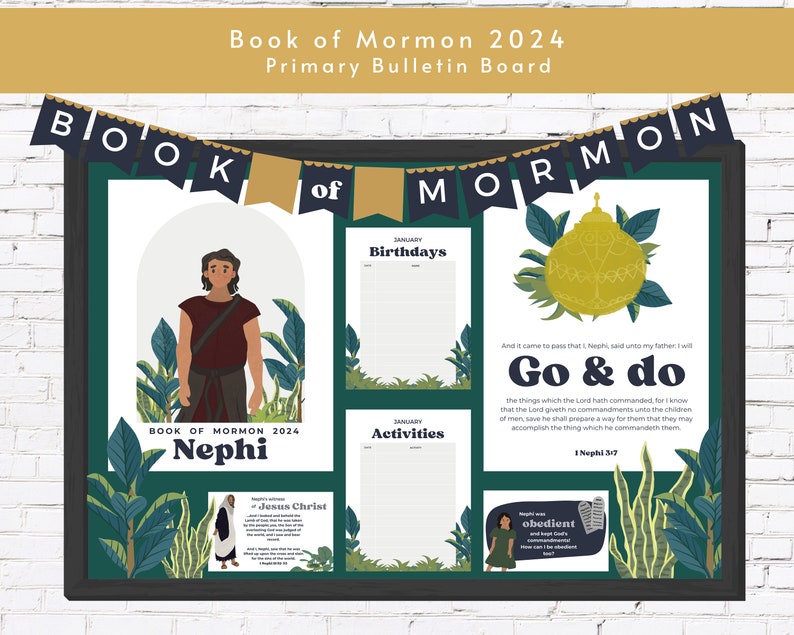 Primaire prikbordset 2024 Decoraties voor het Jeugdwerk Boek van Mormon 2024 Primair Kom en volg mij Voorzitterschap Themaborden uit het Boek van Mormon afbeelding 1