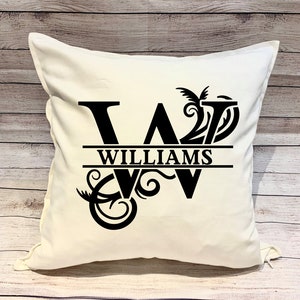 Custom Family Name Monogram Throw Pillow Cover, Cushion Cover, Home Decor, Personalized Gift for Housewarming, Wedding