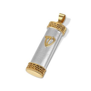 Moderne Argent Sterling Bi Ton 'Mezuzah' Judaica Pendentif Neckalce