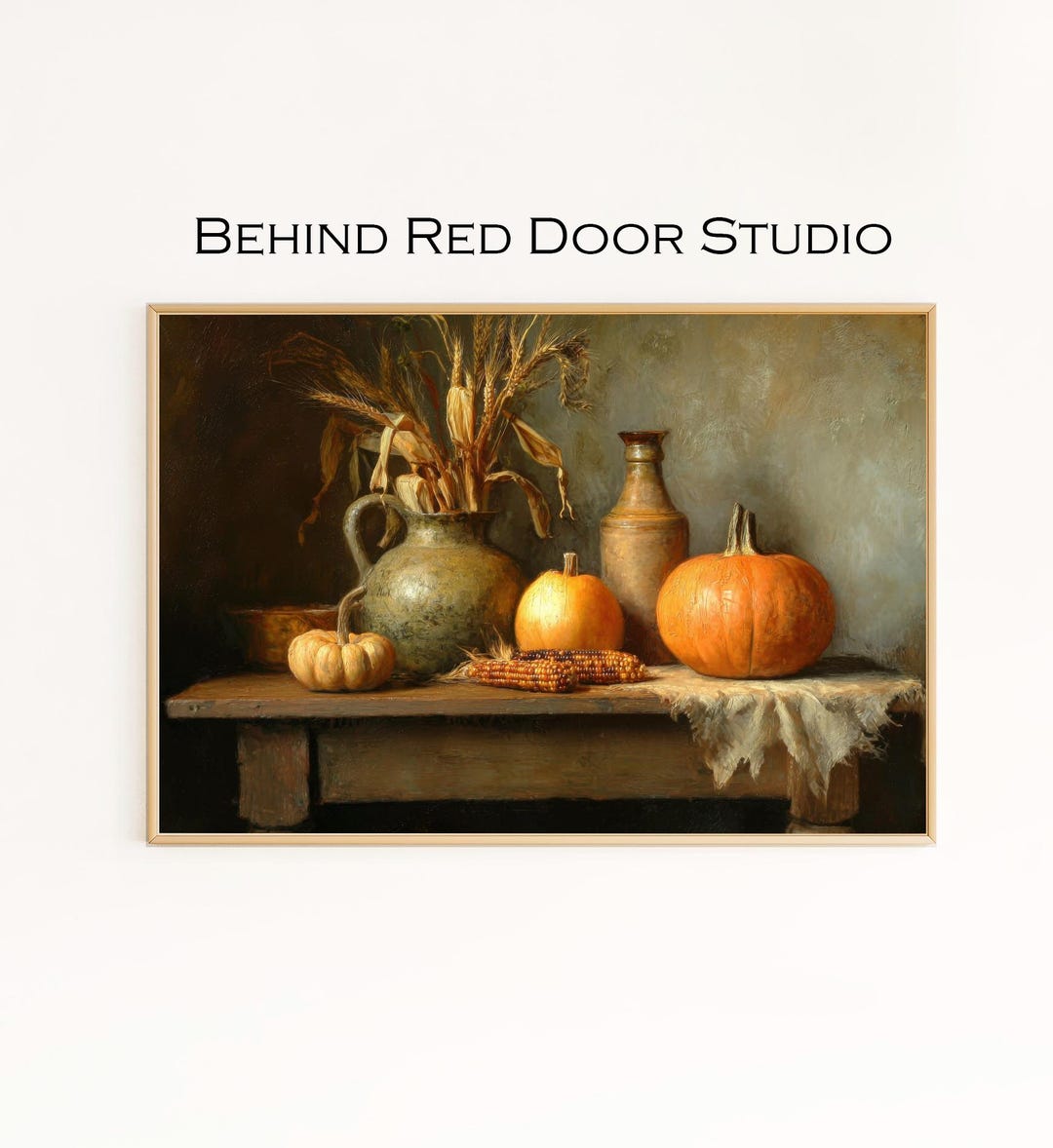 Fall Still Life Printable Wall Art - Rustic Oil Painting of Corn Stalks ...