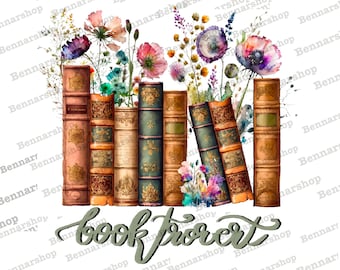 Booktrovert Png für Sublimation, Buch Wildblumen Png digitaler Download, Blumen Bücher für Buchliebhaber, Floral mit Spruch Sublimation Designs