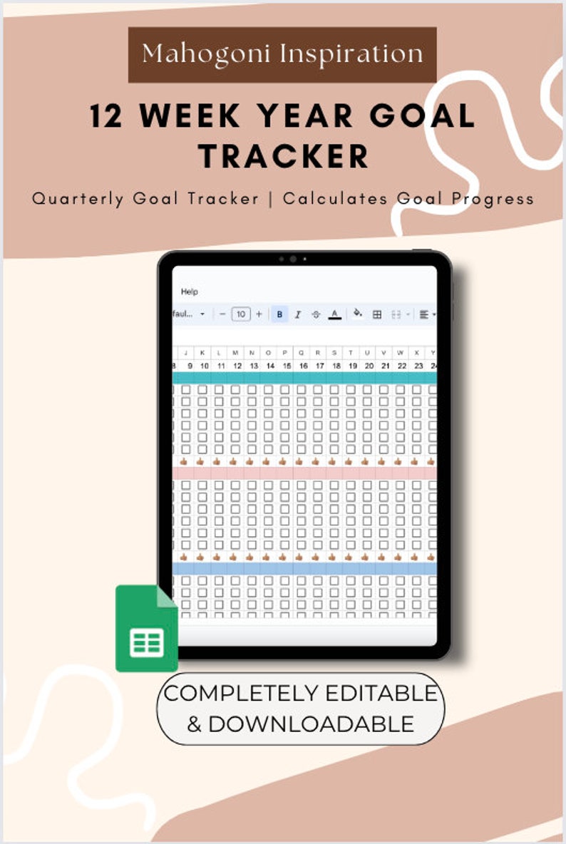 12 Week Year Goal Tracker Spreadsheet - Etsy