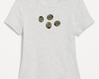 Olive Bead Embroidered T-shirt