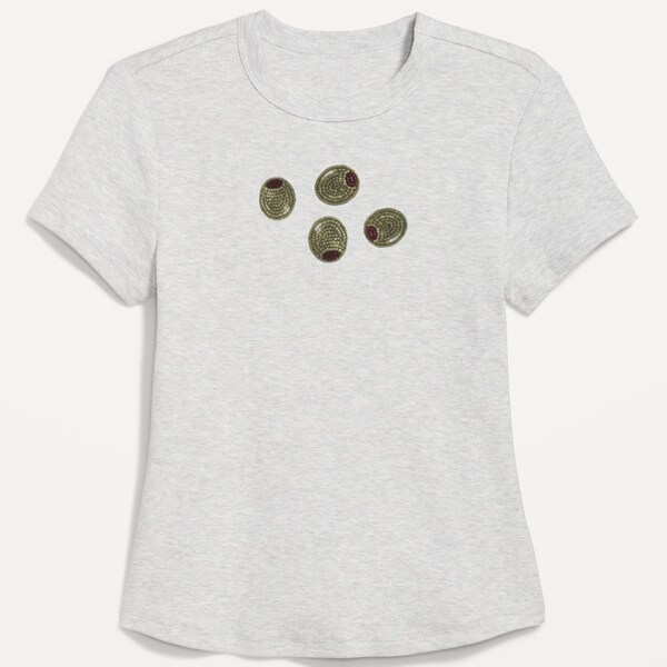 Olive Bead Embroidered T-shirt