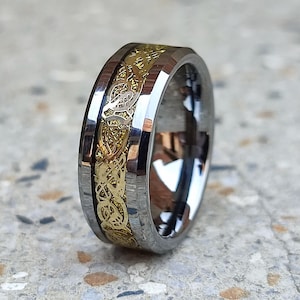 Anello Drago Celtico Fibra Carbonio Anello Uomo In Carburo Di Tungsteno Con Fascia Argento E Drago Celtico - 6mm O 8mm, Nero E Fibra Di Carbonio - Foto 11