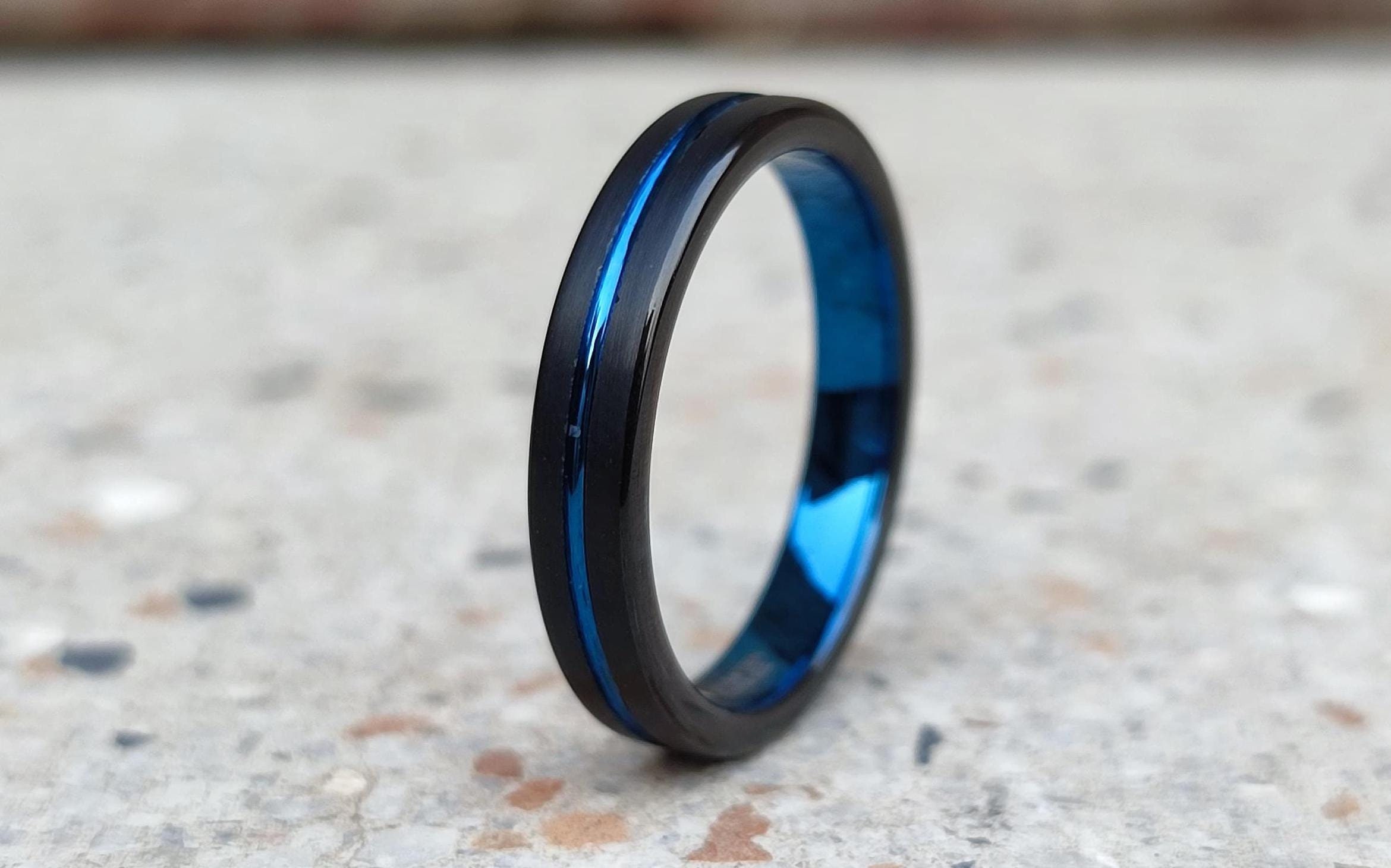4mm Wedding Band Tungsten Ring Men Women Blue Groove Matte Finish Ring, Personalized Wedding Band, Anniversary Gift For Couple, Love Band .