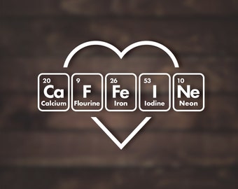 Naklejka z tablicą okresową pierwiastków kofeiny | Naklejka z chemią i kawą