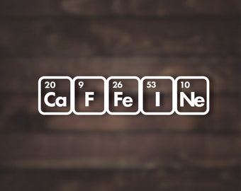 Naklejka z tablicą okresową pierwiastków kofeiny | Naklejka na laptopa z motywem kawy