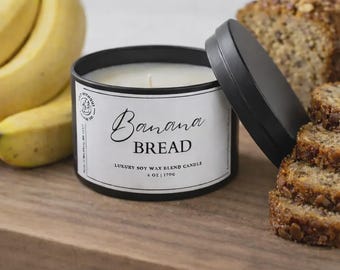 Świeca w puszce o pojemności 6 uncji z mieszanką wosku sojowego „Banana Bread” w kolorze czarnym