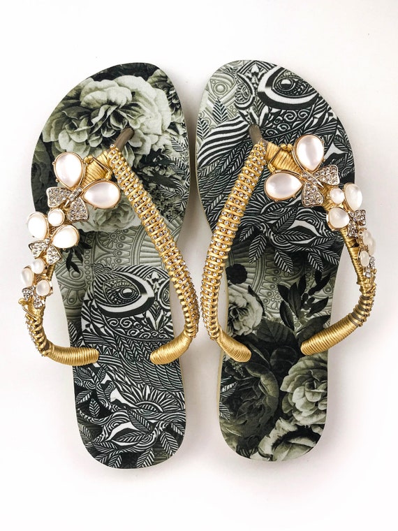 gold bling flip flops