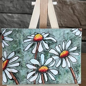 ACEO - Pintura de acuarela original - Sin impresiones - Única en su tipo "Margaritas" 2 1/2" x 3 1/2" sin marco viene con funda