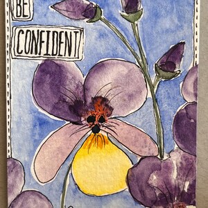 ACEO - Pintura de acuarela original - Sin impresiones - Única en su tipo "Be Confident" 2 1/2" x 3 1/2" sin marco viene con funda
