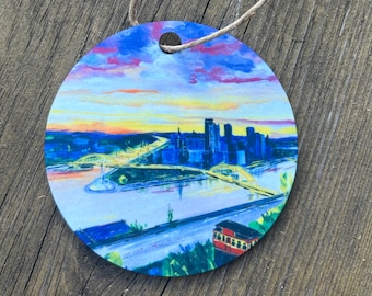 Metal Pittsburgh Ornament-Incline over the City