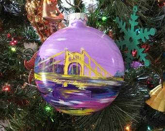 Pittsburgh Skyline Hand Painted Glass Christmas Ornaments