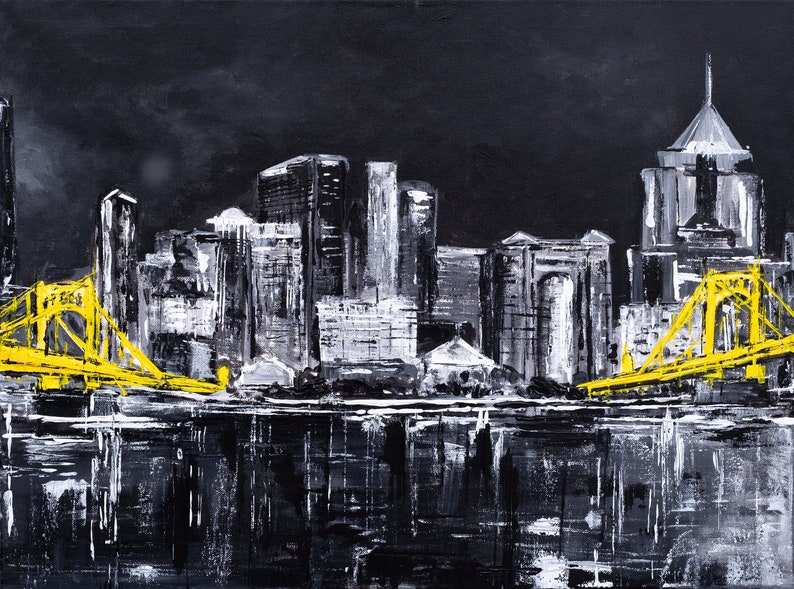 Black and Gold Pittsburgh Giclee Art Print image 1