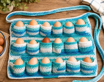 Crocheted Egg Collecting Apron, 100% Cotton, 18 Pockets, Farmhouse Style
