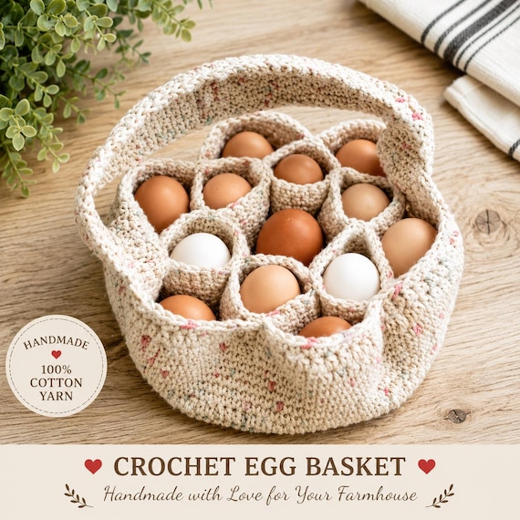 Bakers Dozen Egg-cellent Basket | Crochet Egg Gathering Basket | Chicken Keeper Gift | Farm Fresh Egg Holder