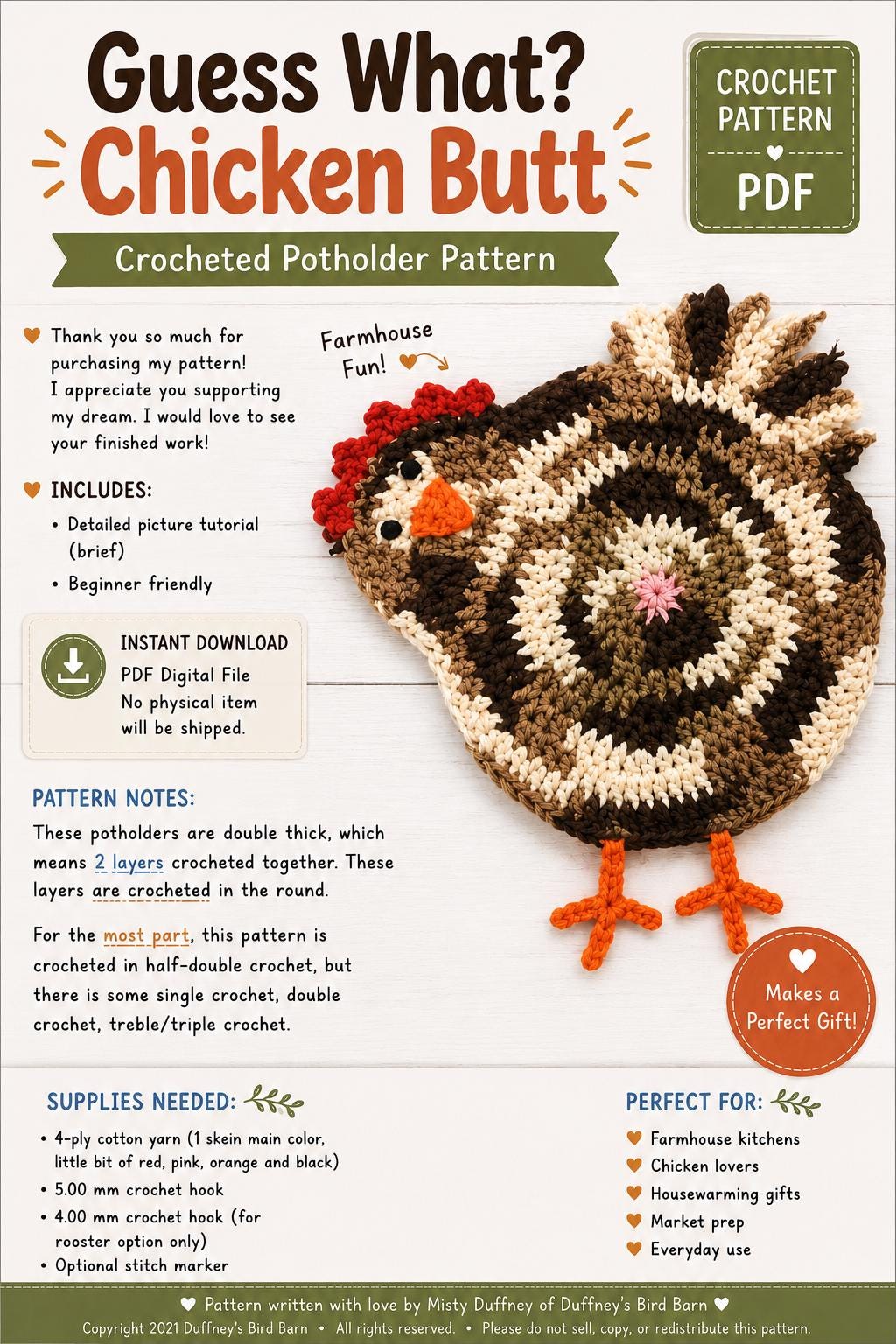 Guess What Chicken Butt Crochet Potholder Pattern