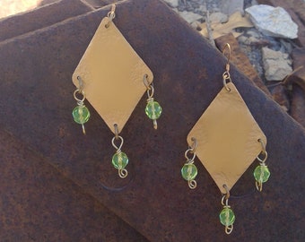 Hammered Brass and Beaded Earrings