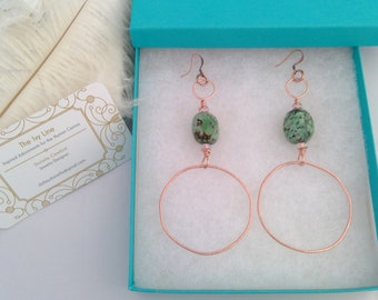 Copper Hoops with Turquoise