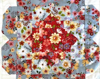 Padrão em PDF para bloco de colcha de flores da primavera de 10,5 polegadas.