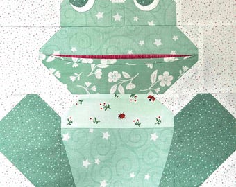 Frog Quilt Block Pattern PDF – 10” Patchwork Frog – Whimsical Animal Quilt Pattern – Beginner Friendly Quilt Block