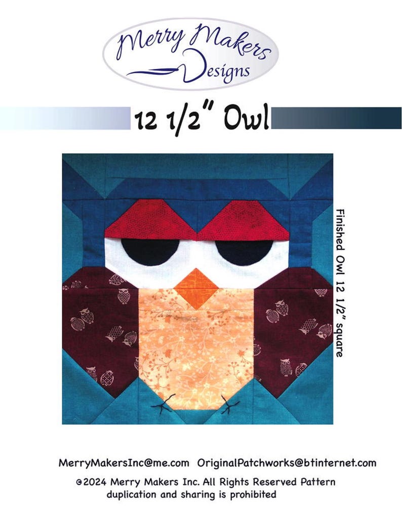 12.5 Inch Owl Block Pdf Pattern - Etsy
