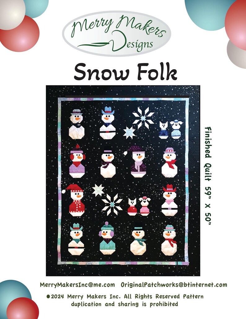 Snow Folks Quilt Pdf Pattern. 59" X 50". - Etsy