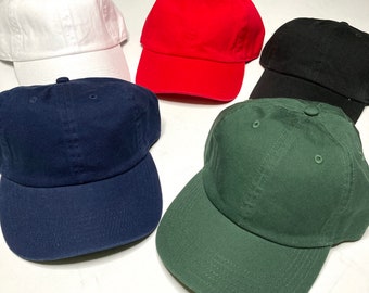 Low Profile Dad Hat Adjustable W/ Brass Closure 100% cotton Army, Denim, Black, Navy, White & Red